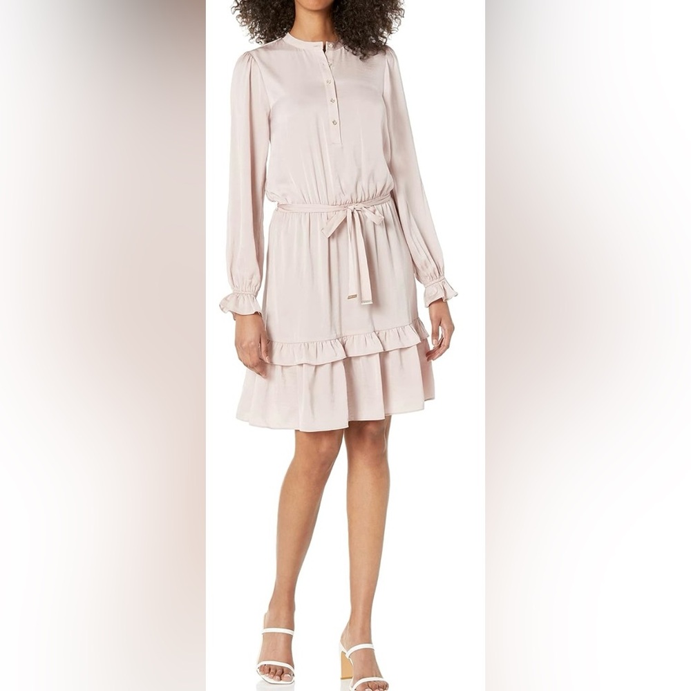 Tommy Hilfiger Women's Long Sleeve Button Front Dress with Flounce Skirt